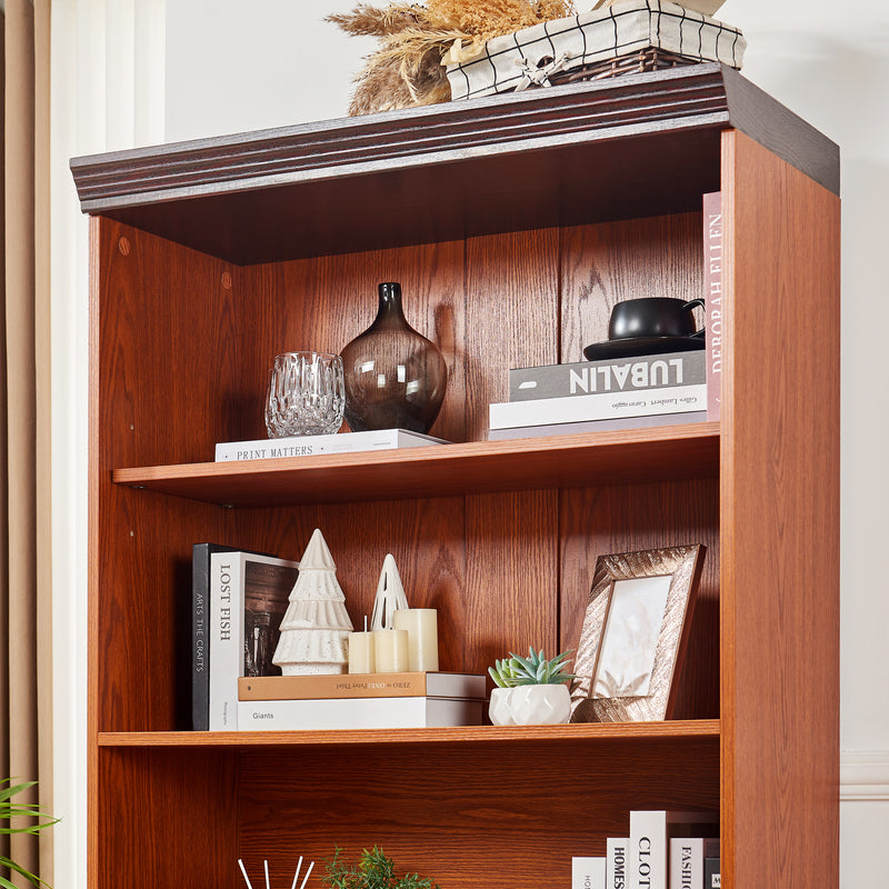 Tall Storage Cabinet - 5-Tier Cube Display with Adjustable Shelves - Dark Oak