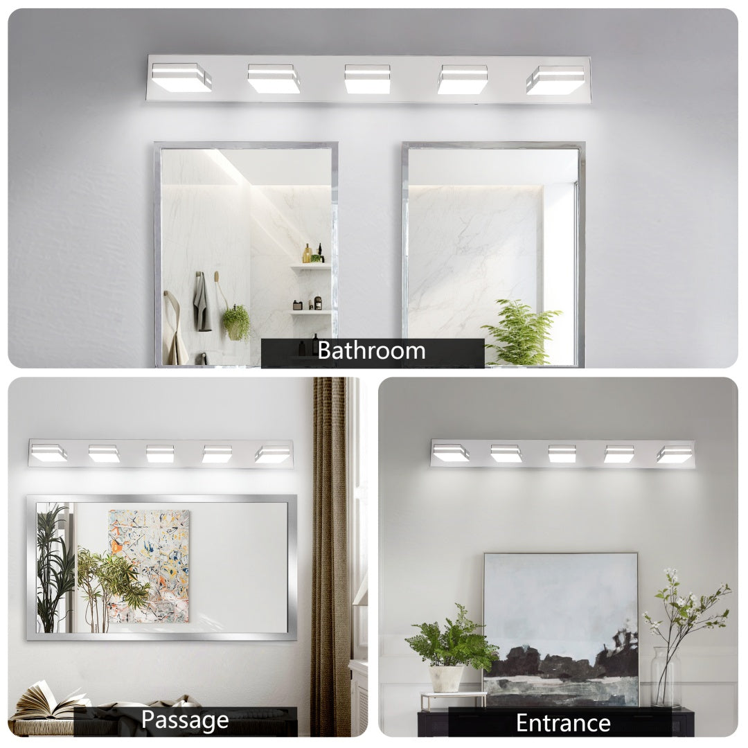 Modern Chrome LED Vanity Light - 5-Light Wall Sconce for Bathroom