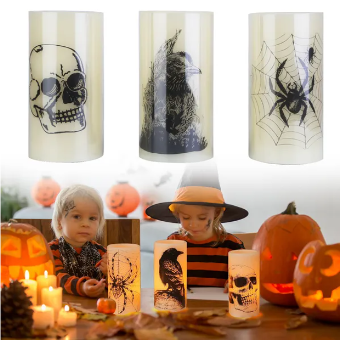 Halloween Flameless Candle Lamp Set - 3 Pack Night Lights for Home Decor