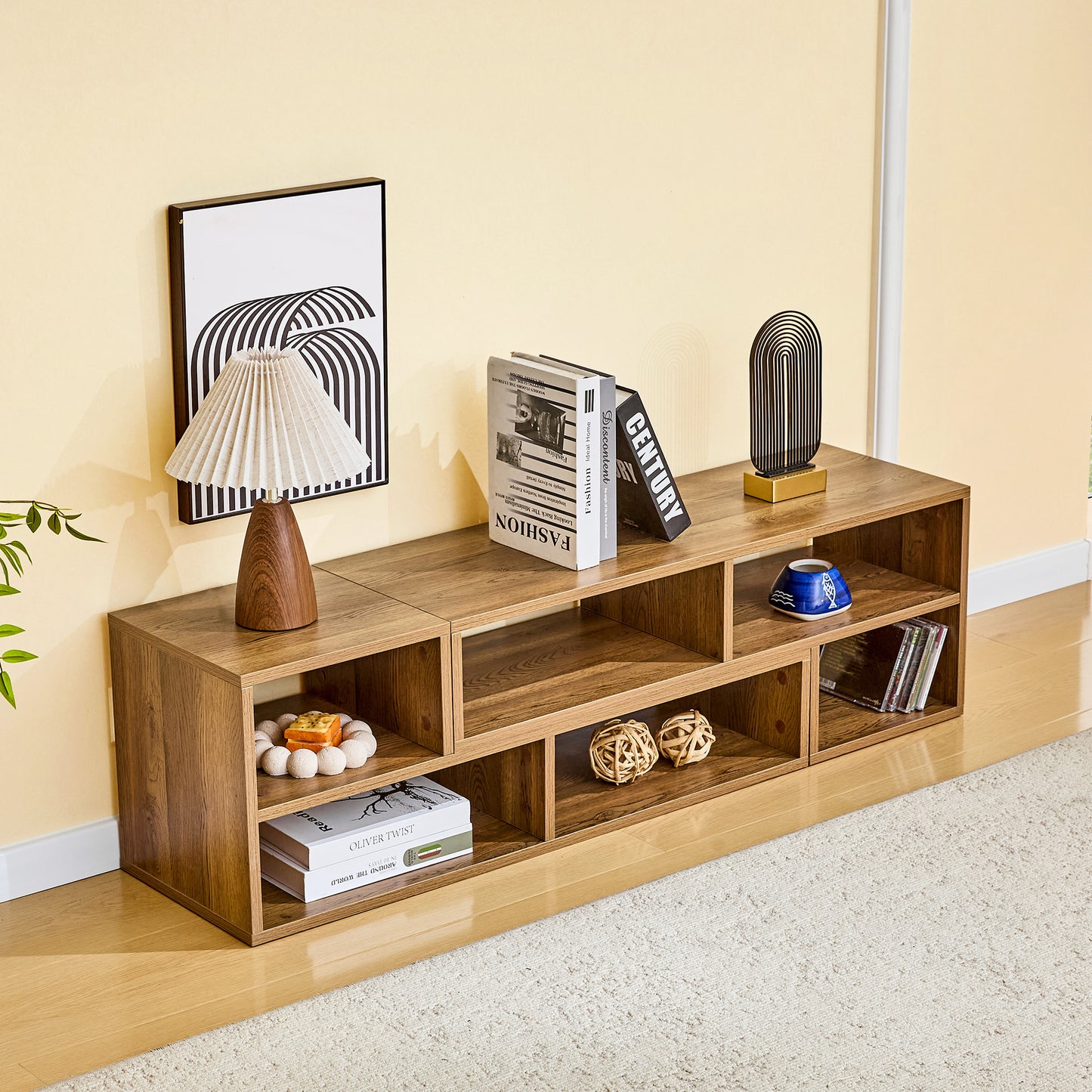 Modular Extendable TV Stand - Rustic Wood Media Console with Open Storage