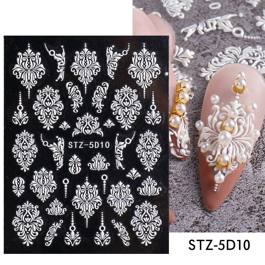 3D Carved Rose Pattern Nail Art Decorations Set - Multiple Styles