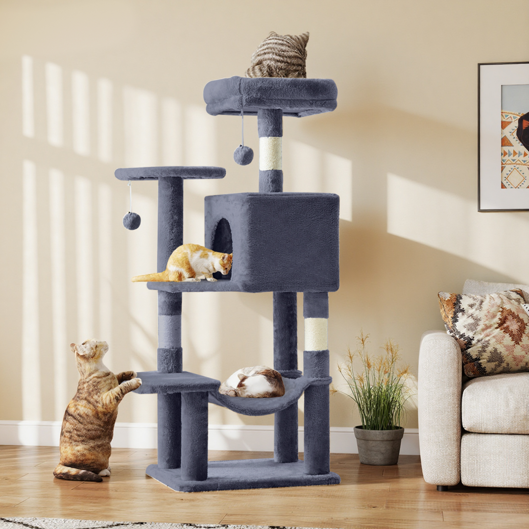 44-Inch Multi-Level Cat Tree Tower with Scratching Posts, Platforms & Hammock