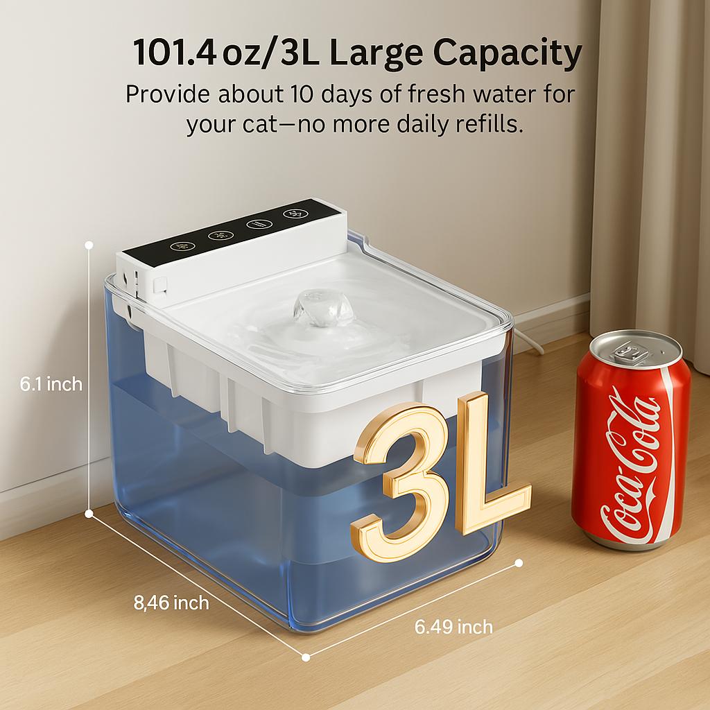 Automatic Pet Water Fountain Dispenser 3L Water Capacity, Sensing Function