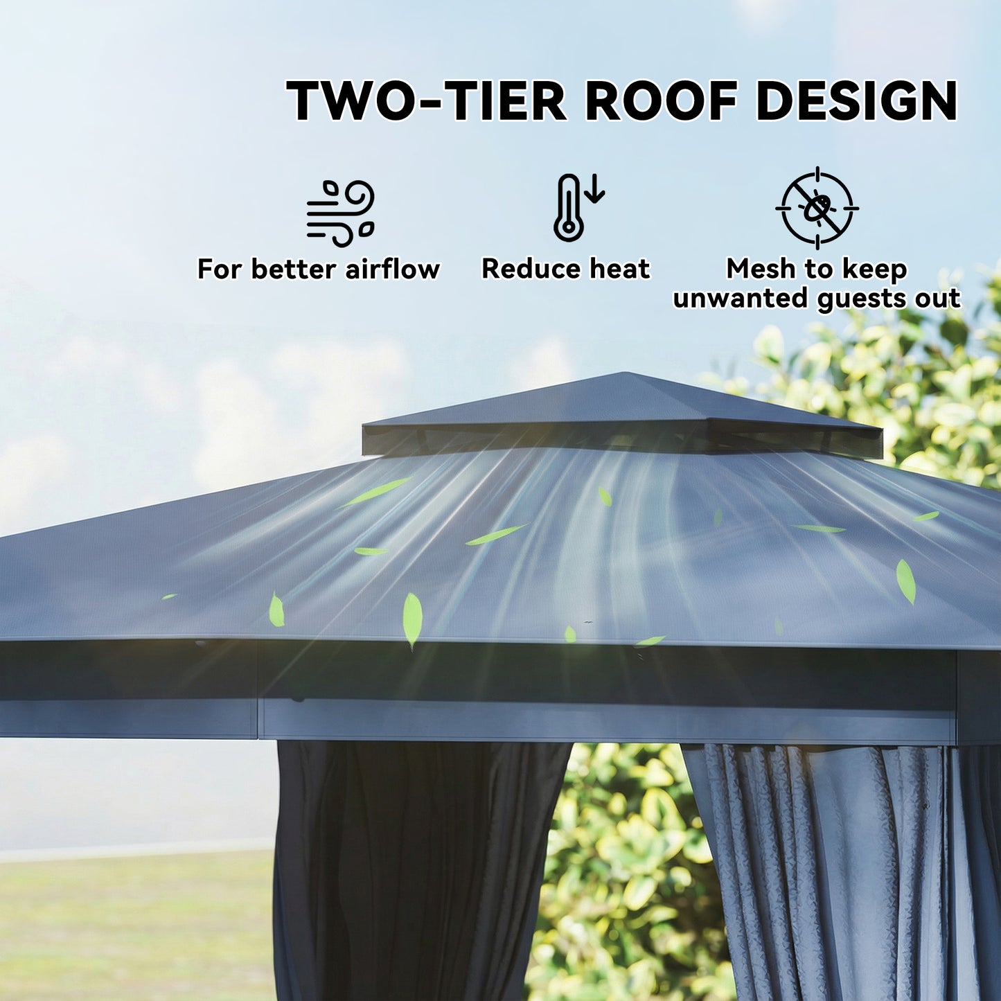 10x12 Outdoor Patio Gazebo Canopy with Curtains & Netting - Blue