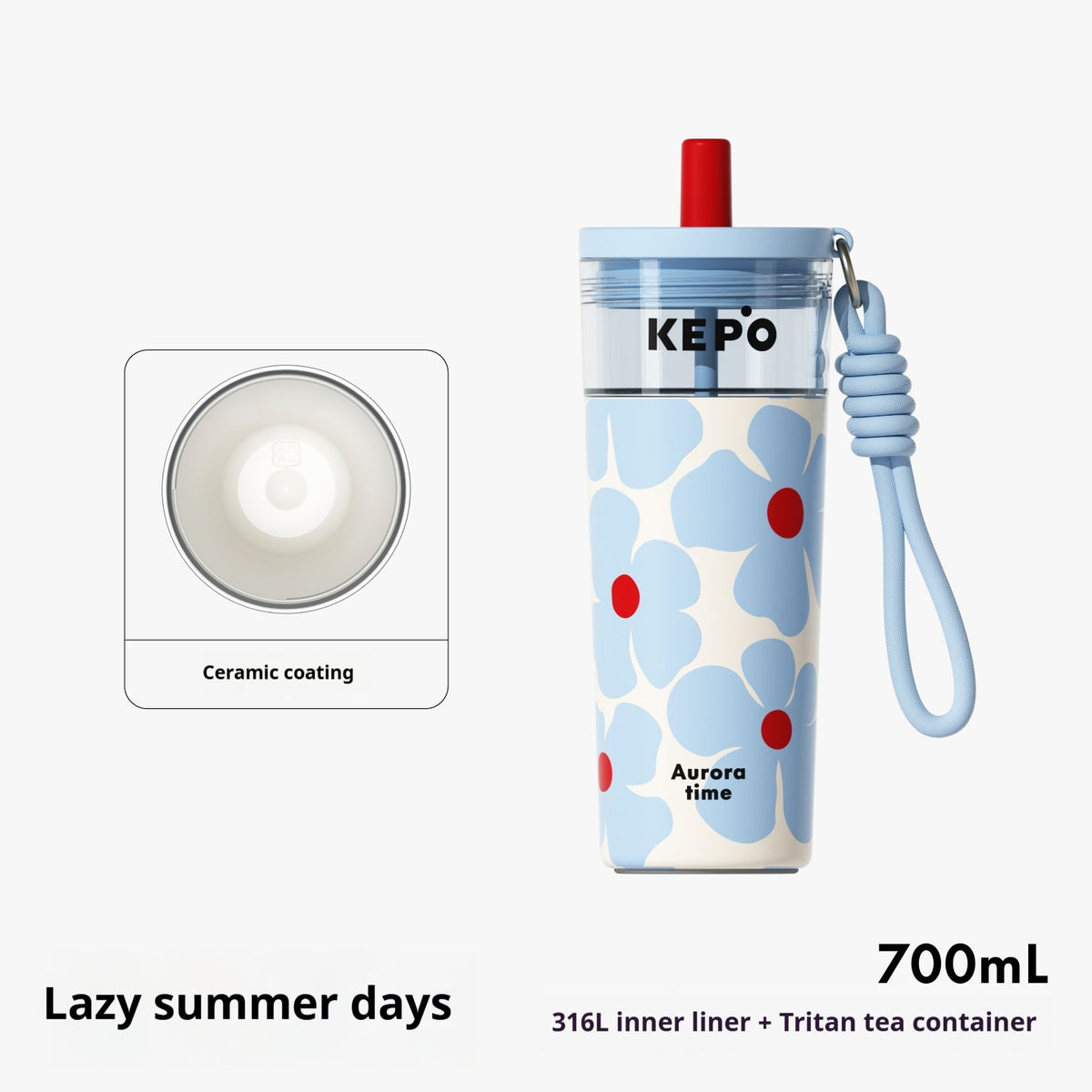 Large Insulated Water Bottle with Tea-Water Separation and 700ml Capacity