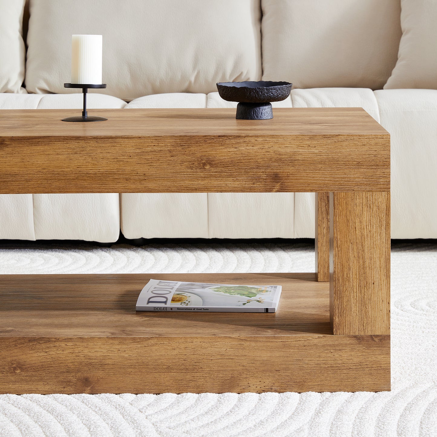 Modern 2-Tier Coffee Table with Open Storage Shelf - Wood