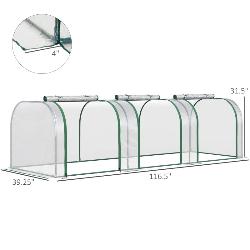 Portable Greenhouse Tunnel with 3 Zippered Doors - WaterUV PVC Cover
