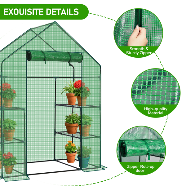 Walk-In Greenhouse with PE Cover & 4 Shelves - Indoor Outdoor Plant Garden