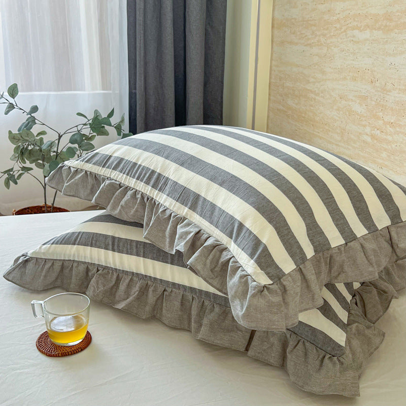 Washed Cotton Lace Pillowcase - Elegant Bedding Cover for Home Decor