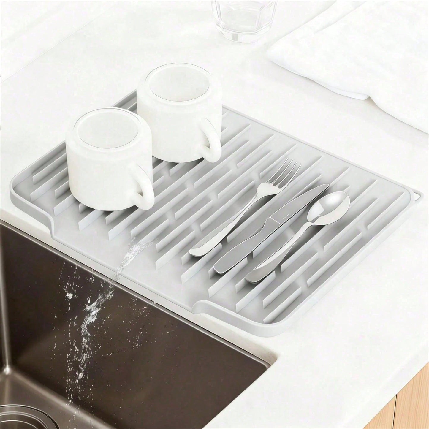 Non Slip Large Silicone Dish Draining Mat, Heat Resistant Sink Liner