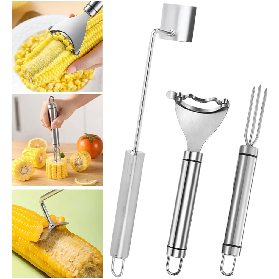 3-Piece Stainless Steel Corn Peeler Set - Corn Kernel Stripper