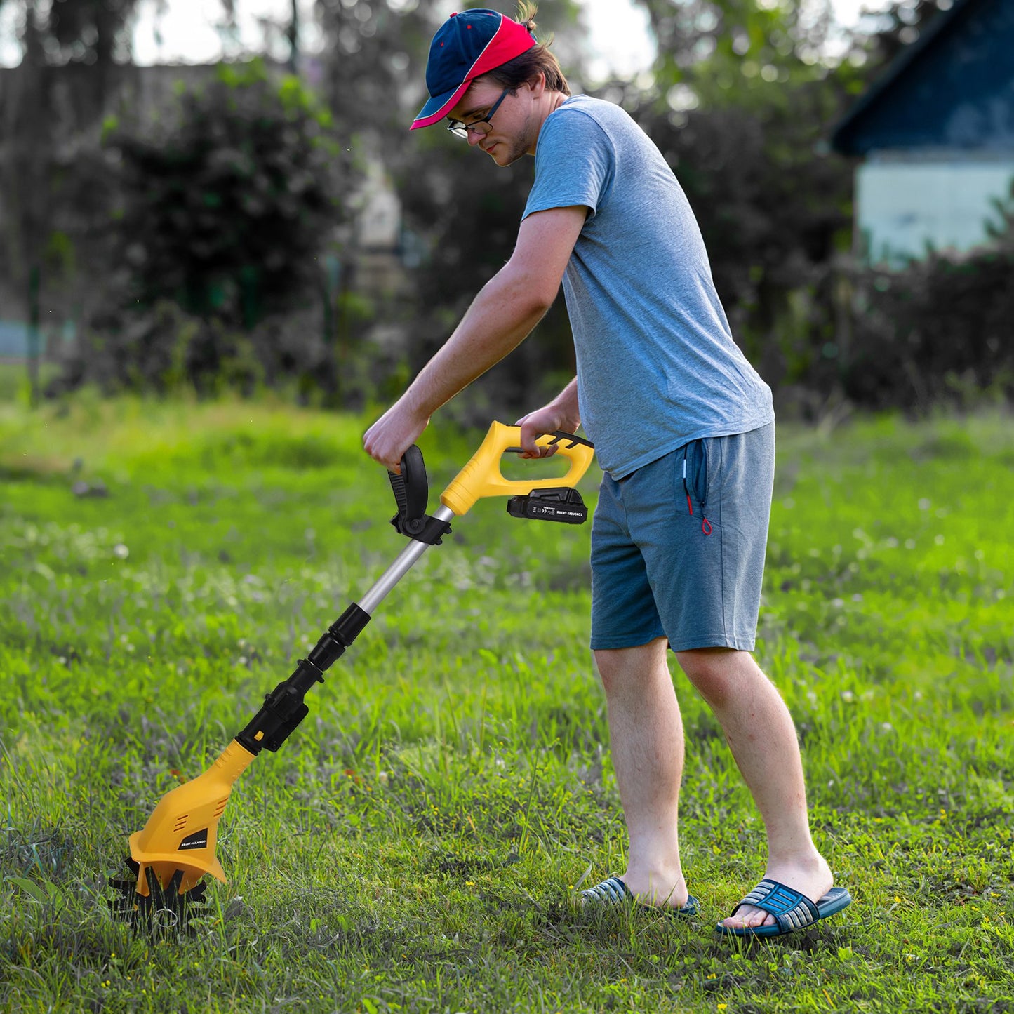 Cordless Electric Garden Tiller Cultivator 20V, 3.93in Width, 250RPM, Yellow