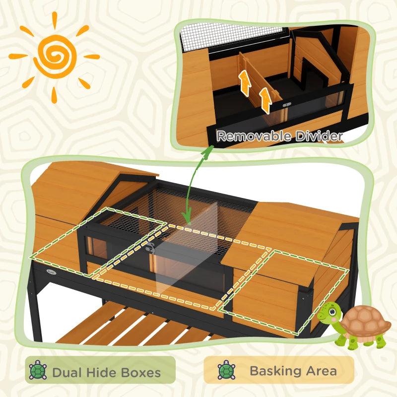 Pet Tortoise Enclosure with Adjustable Lamp Holder and Storage Shelf - Wooden Habitat for Reptiles
