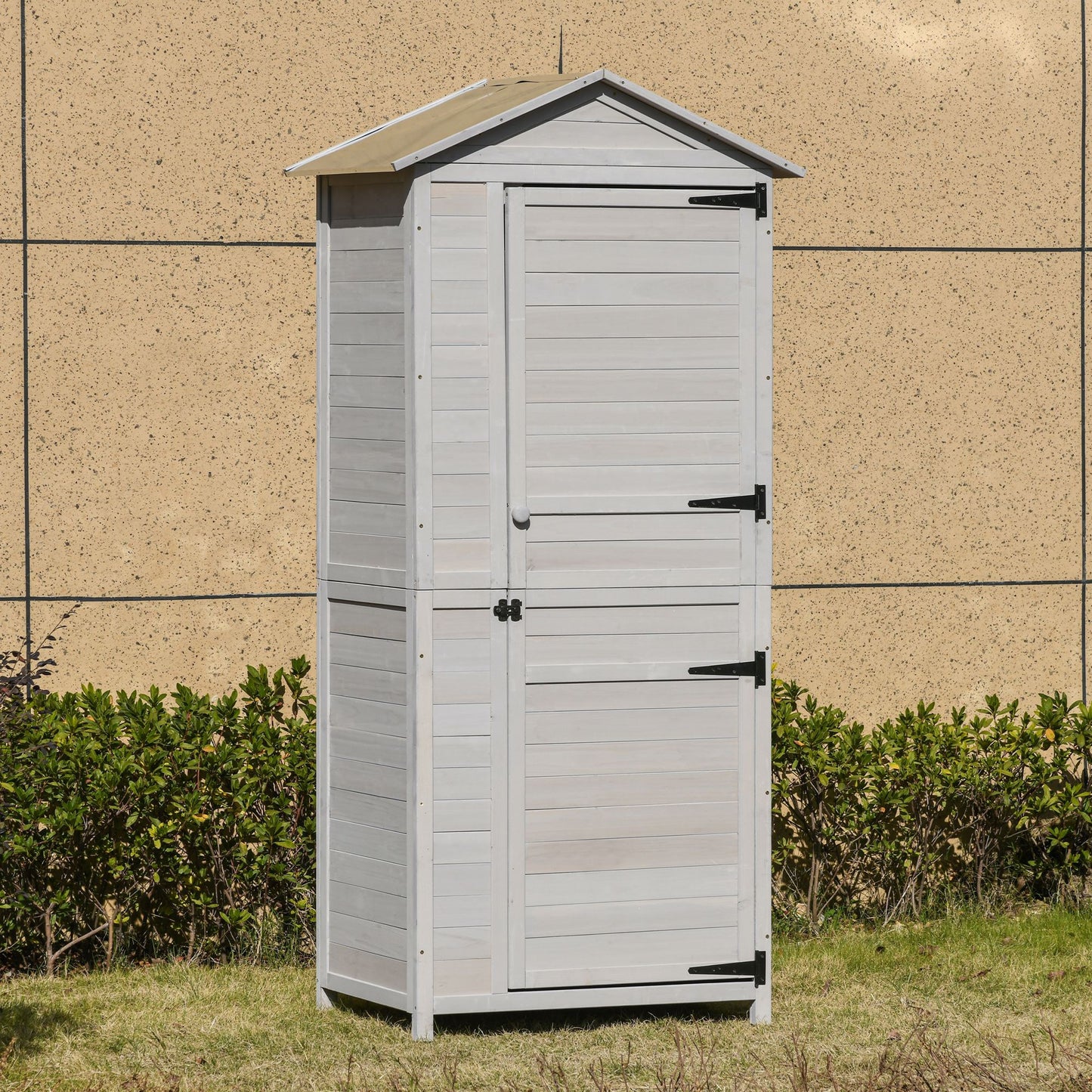 Wooden Garden Storage Cabinet 4-Tier Lockable Shed with Foot Pad Handle