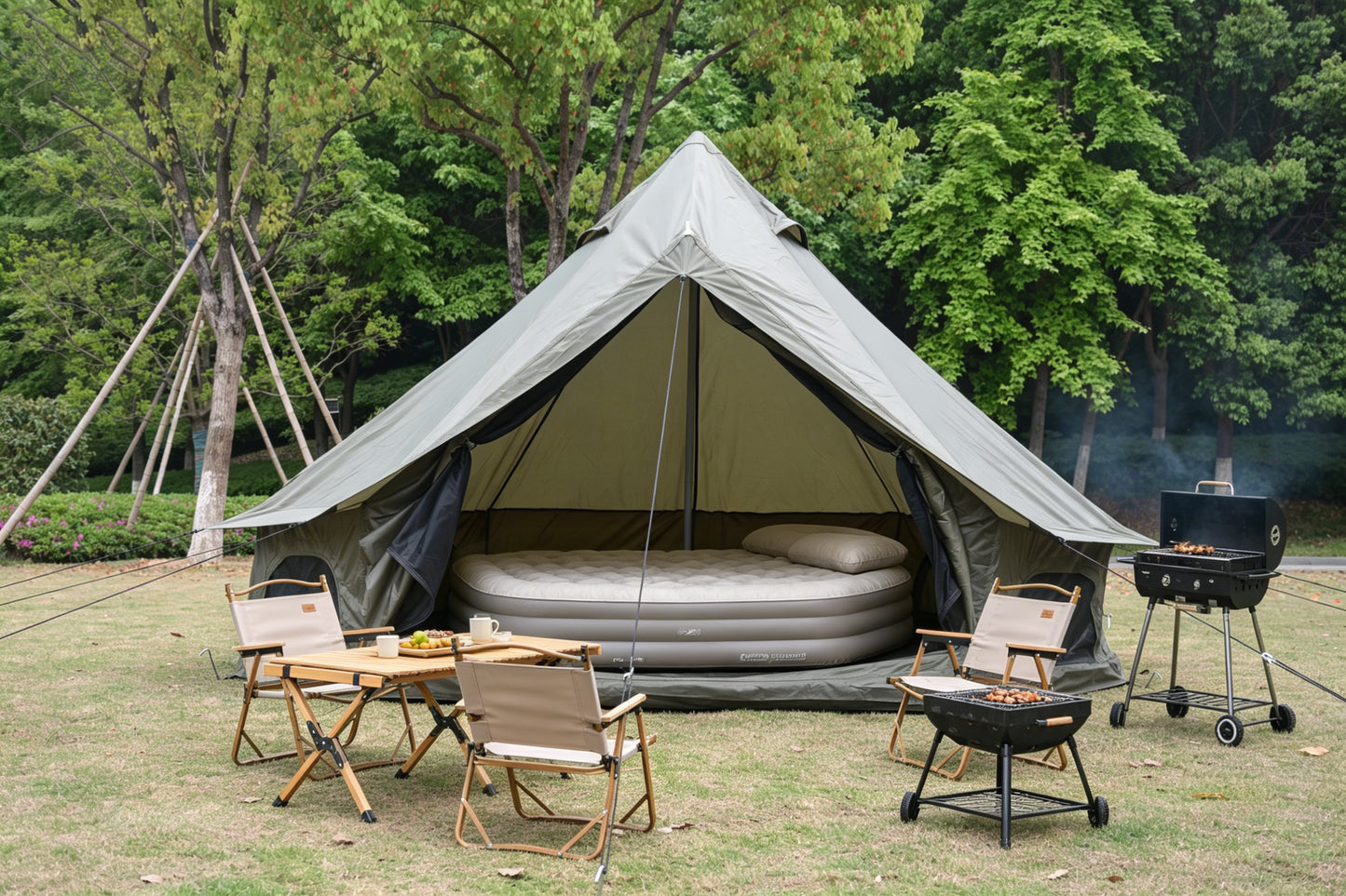 Spacious 13.1ft Oxford Bell Tent - 4-8 Person Glamping Shelter - Dark Green
