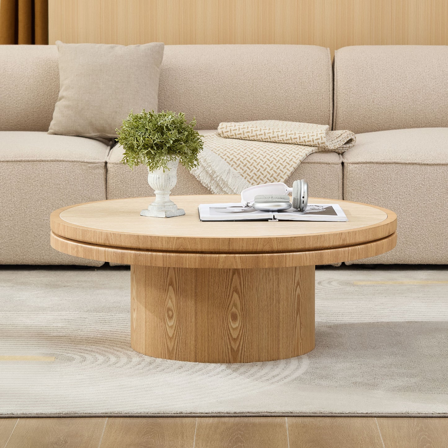 35.43 Inch Coffee Table with Sintered Stone Top & MDF Base - Natural