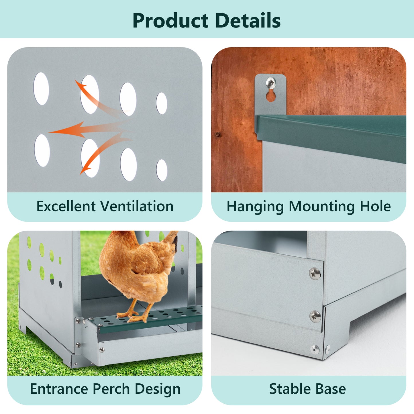 Green Chicken Nesting Box with Roll-Away Egg Collection - 6 Compartments