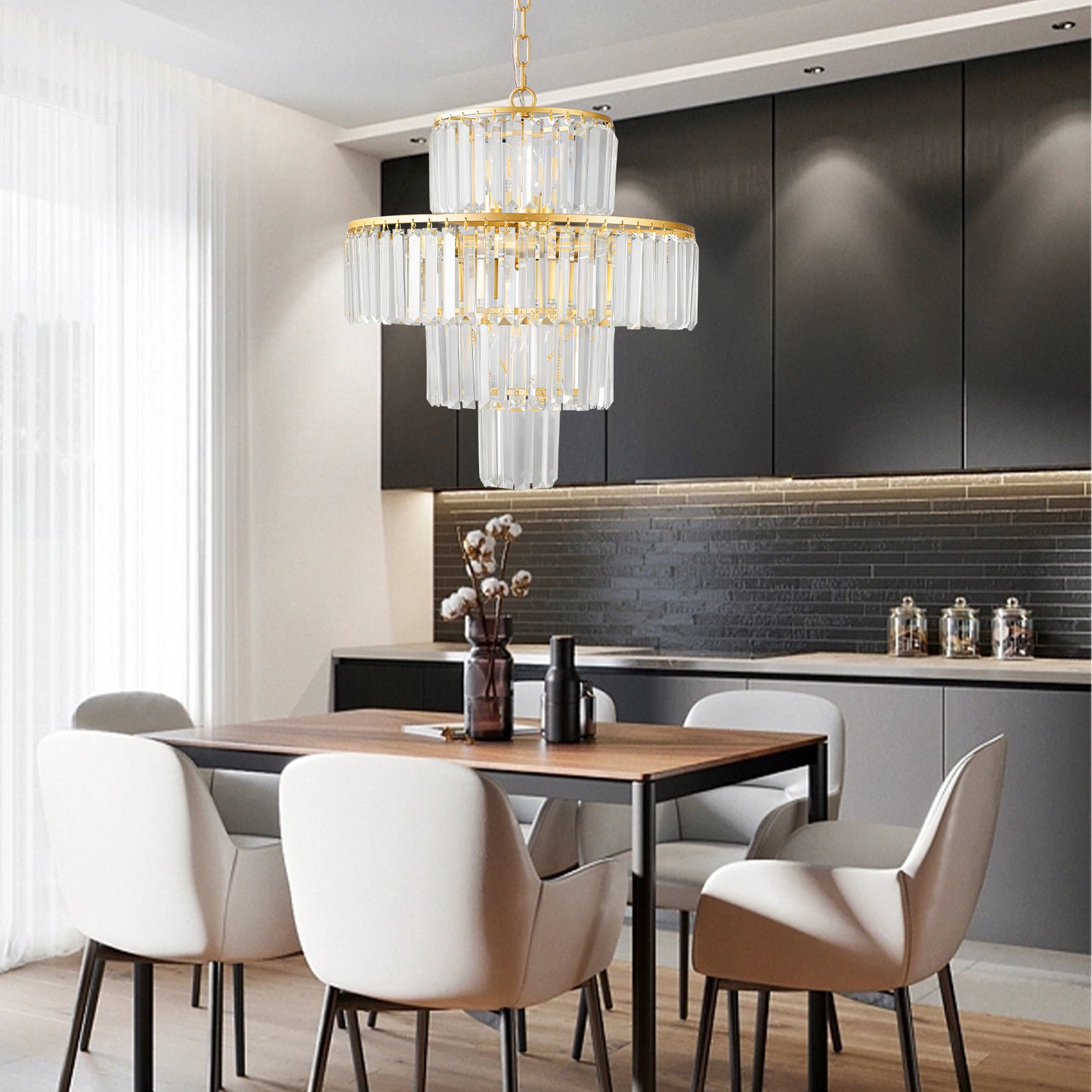 Elegant 20-Inch Crystal Chandelier - Gold 4-Tier Pendant Light
