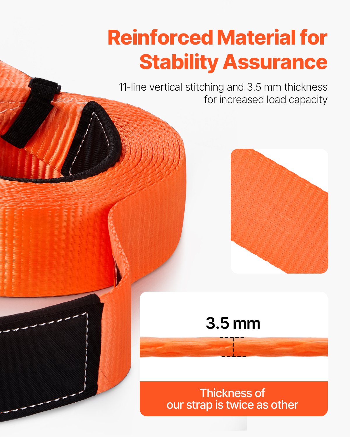 Heavy Duty Tow Rope 36,000 lbs Capacity 30ft Emergency Towing Strap - Orange