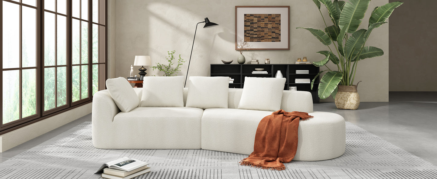 116" Modern Curved Sectional Sofa - Beige Upholstery, 2-Piece Set