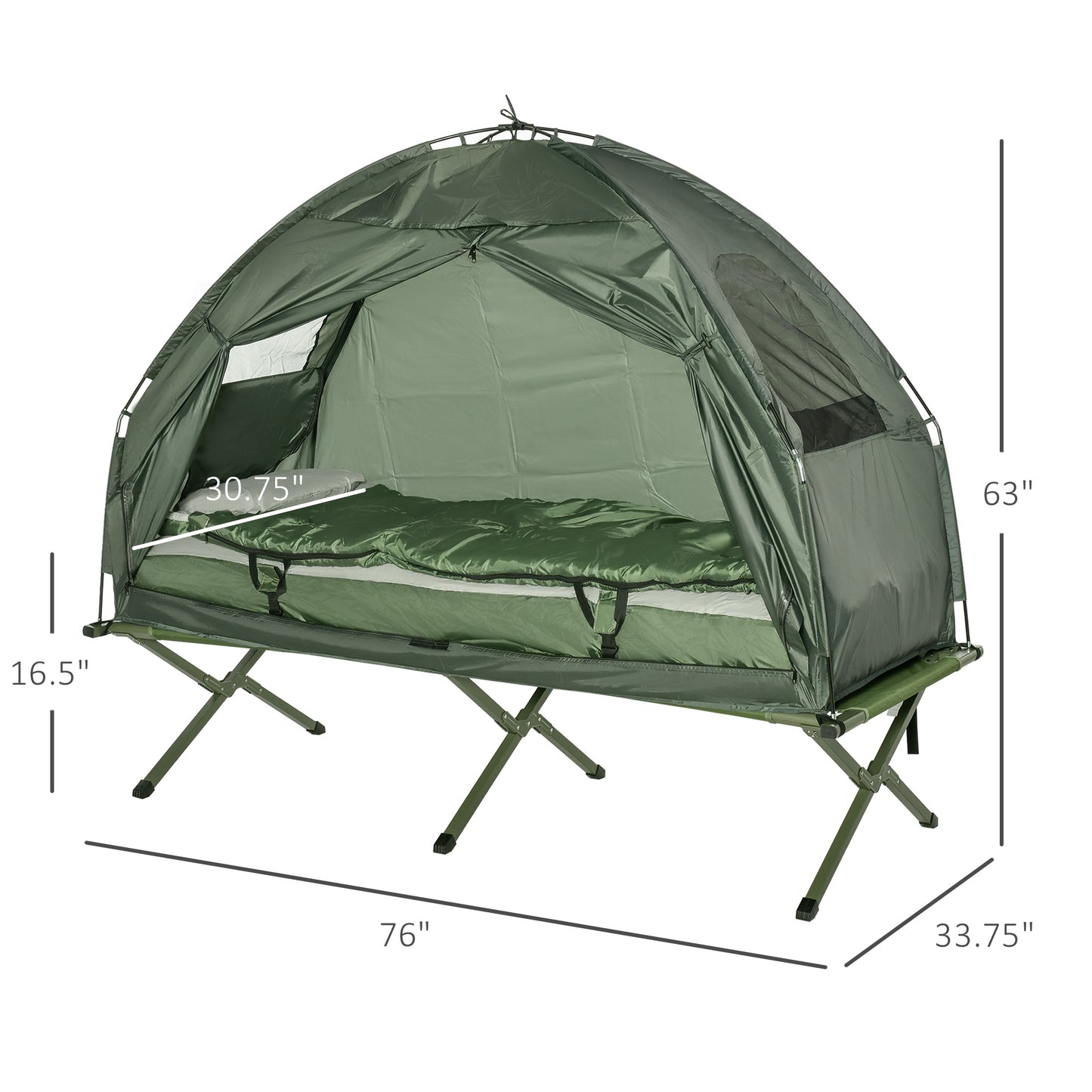 Folding Camping Cot with Sleeping Bag & Air Mattress - Green