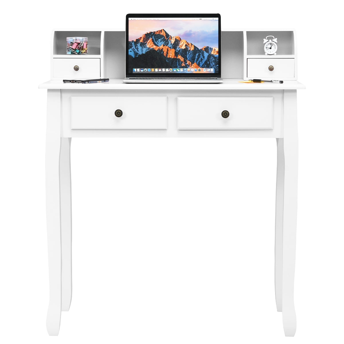 2-Tier Vanity Writing Desk with 4 Drawers - White