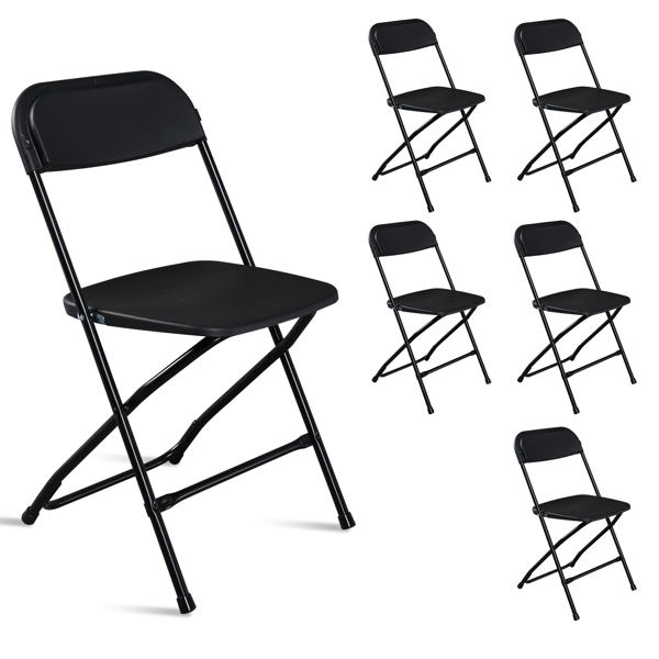 6-Pack Folding Plastic Garden Chairs - Heavy-Duty, Black