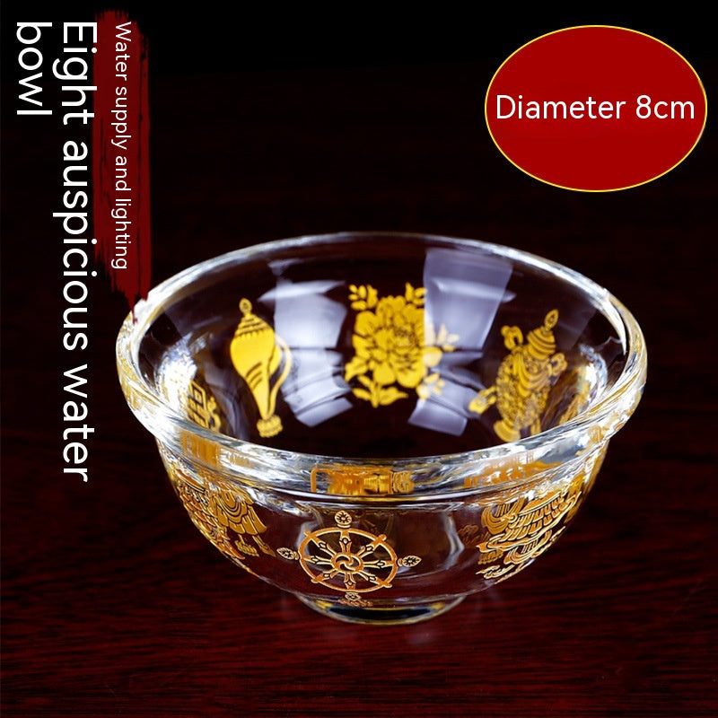 Synthetic Crystal Eight Auspicious Symbols Water Bowl – Religious Offering Cup