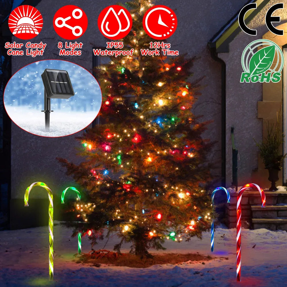 Solar Candy Cane Lights - IP55 Waterproof Multicolor Stake Light