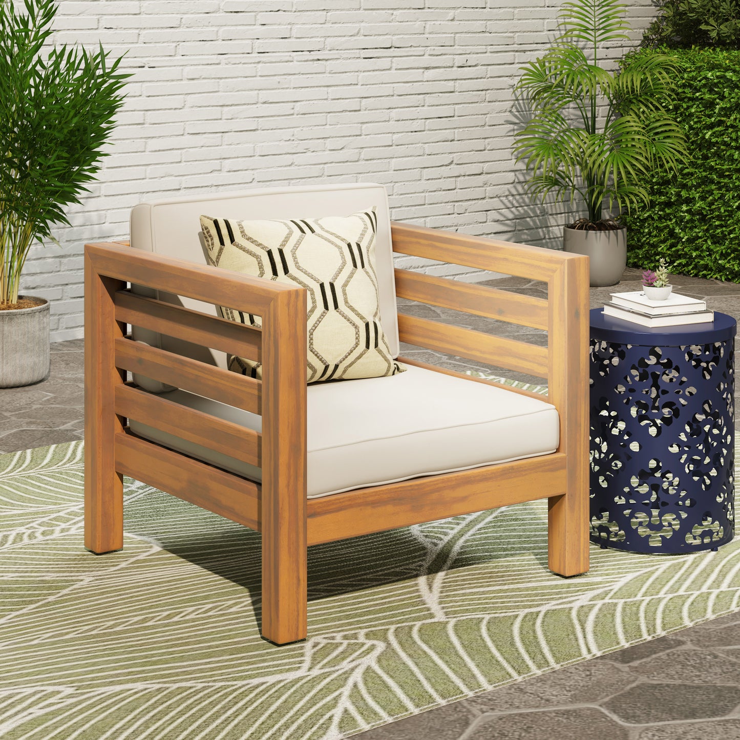Oana Club Chair - Beige Acacia Wood for Outdoor Comfort