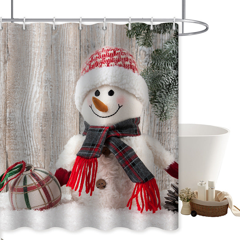 Waterproof Polyester Snowman Shower Curtain Modern Mildew Proof Bathroom Decor
