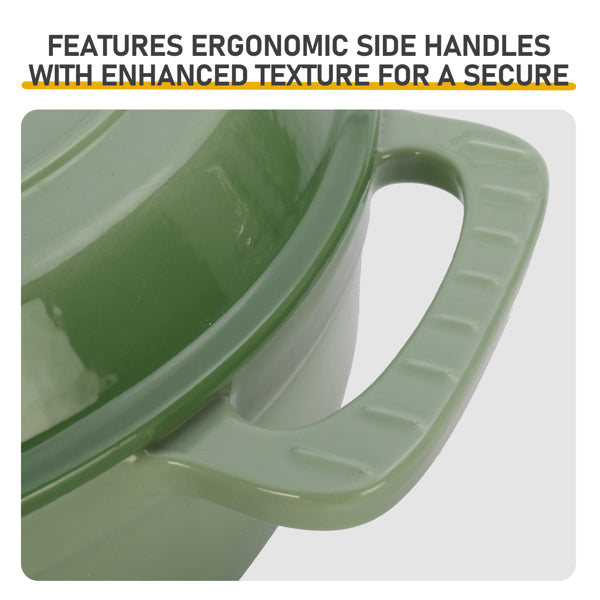 6QT Cast Iron Enameled Pot with Silicone Gloves - Gradient Green