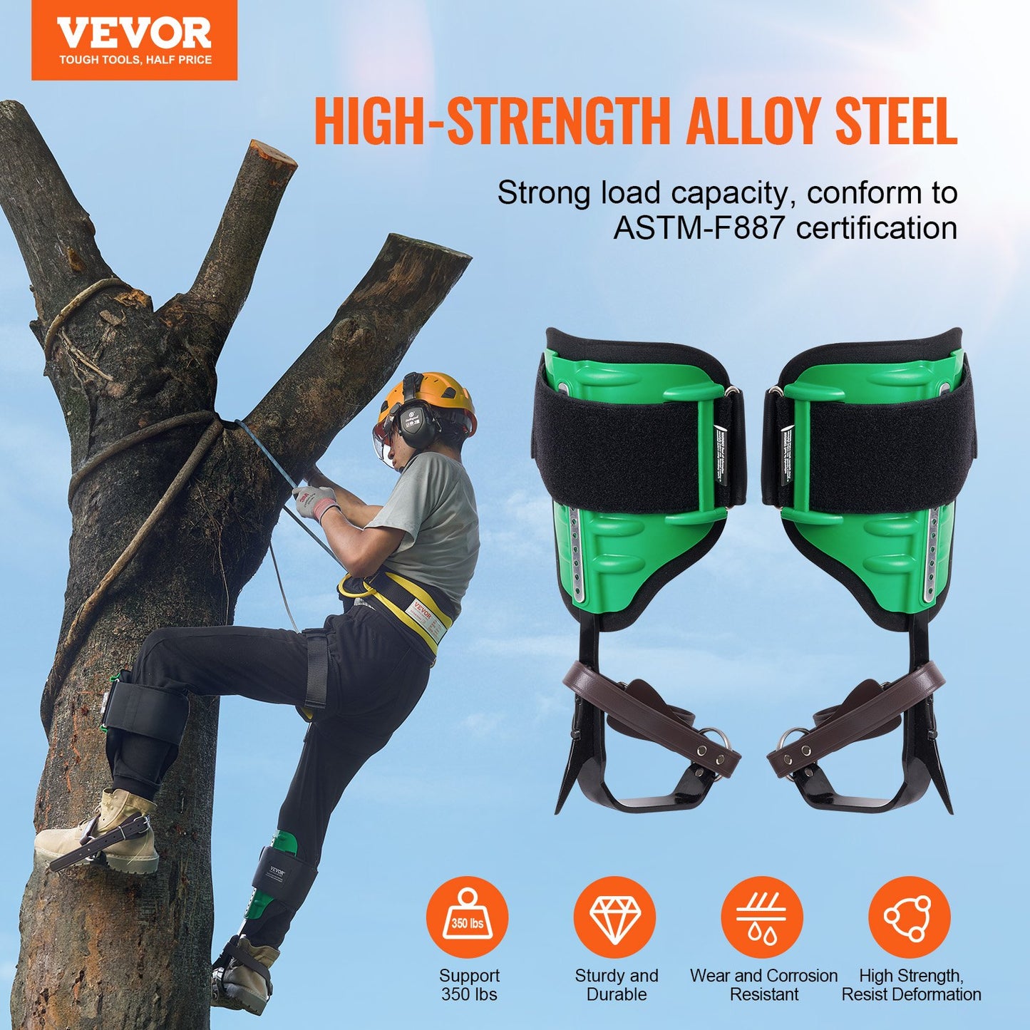 Tree Climbing Spikes Alloy Steel Arborist Equipment - Green