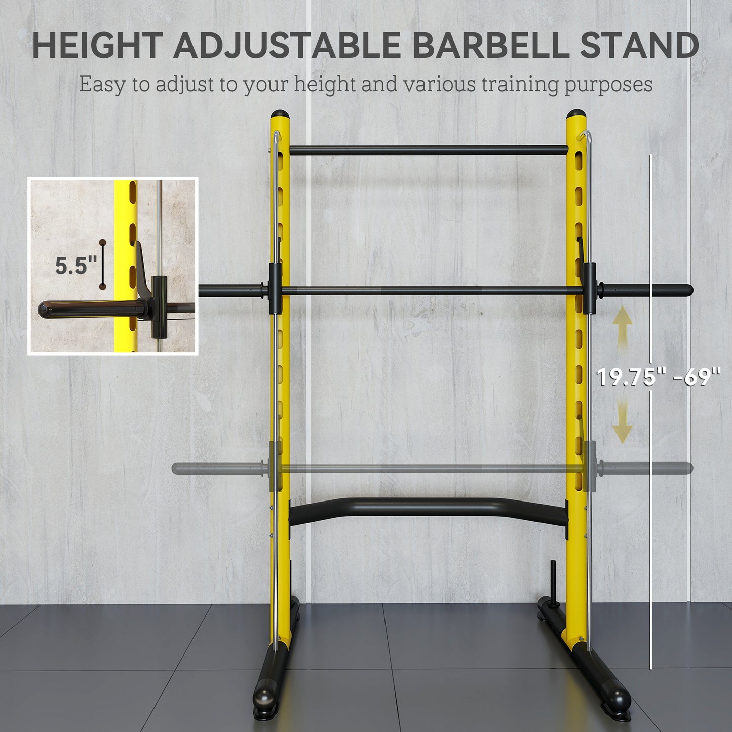 Adjustable Squat Rack with Pull-Up Bar for Weight Lifting - Yellow