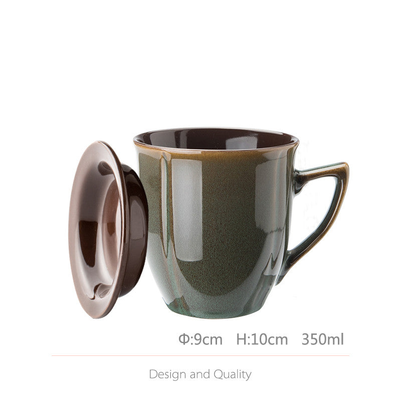 Large Capacity Ceramic Cup with Lid and Spoon - Retro Kitchen Accessory