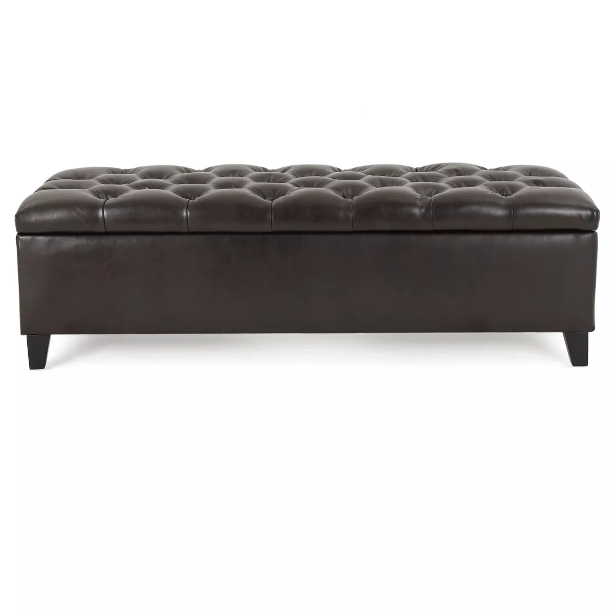 Storage Ottoman Bench - Dark Brown PU, Rubber Wood Legs