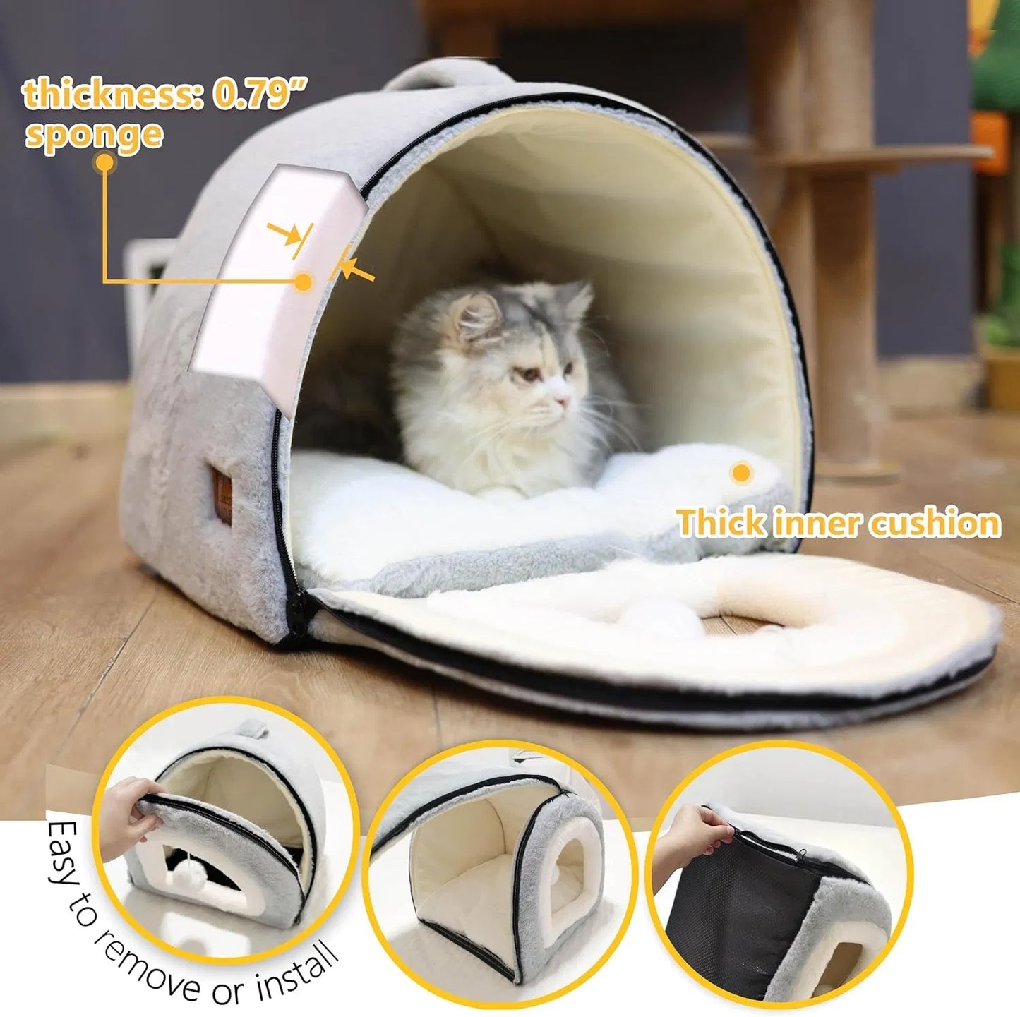 Foldable Indoor Cat Bed with Anti-Slip Water-Resistant Bottom - Cozy Pet House