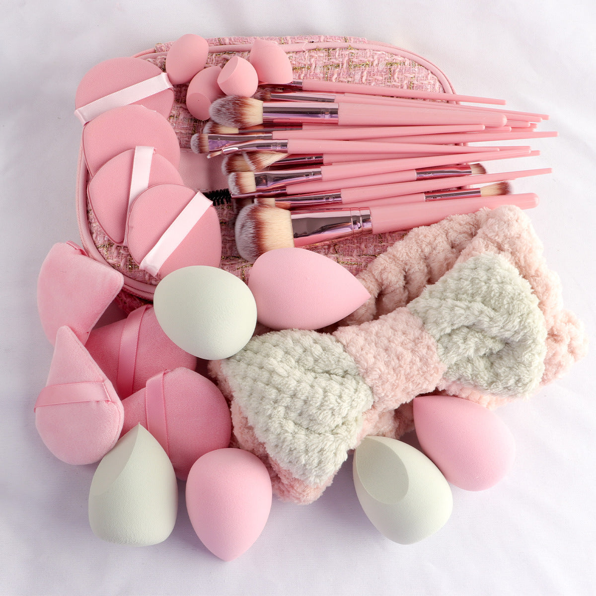 40-Piece Beauty Tool Belt Makeup Set Travel Cosmetic Bag Pink Classic Style