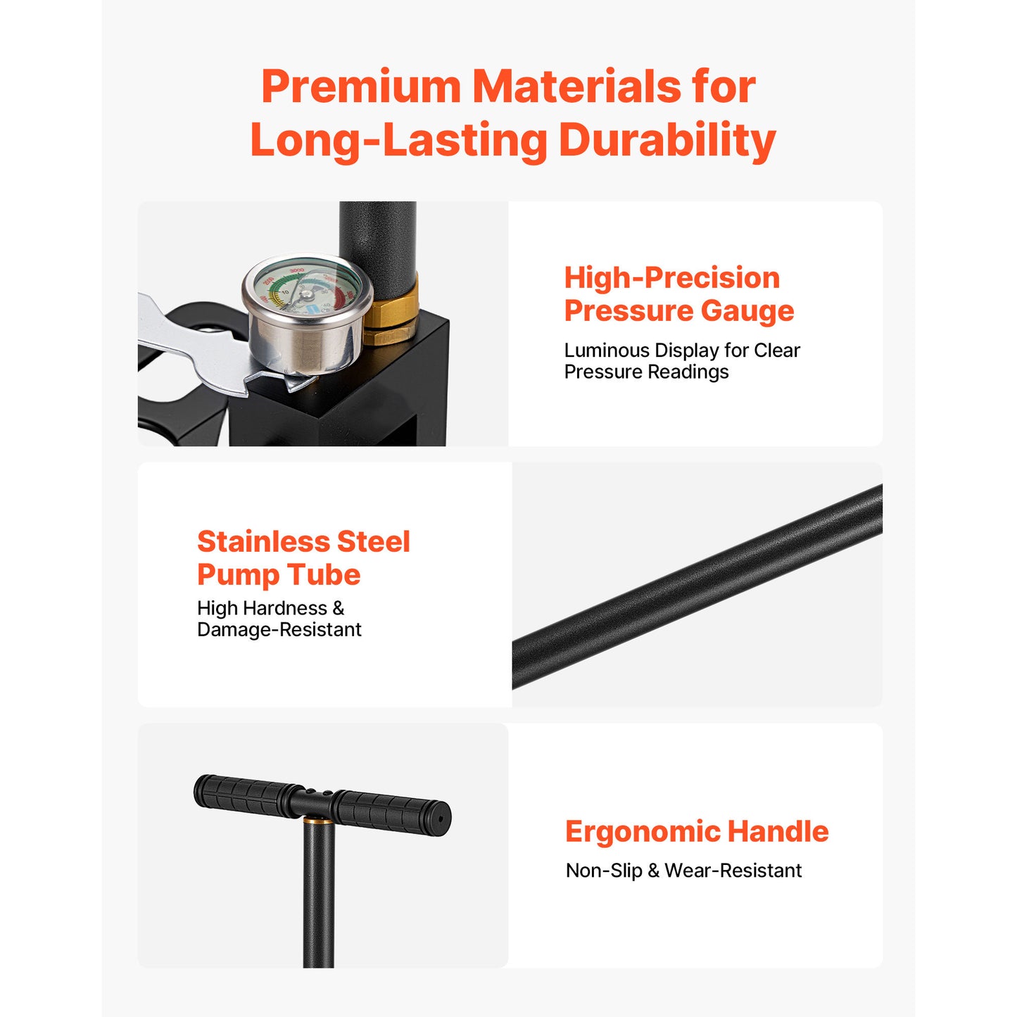 High Pressure Hand Pump for Airguns & Paintball - 3 Stage Stainless Steel with Gauge