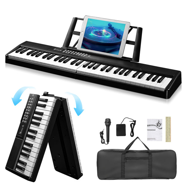 61-Key Portable Folding Keyboard with Dual Bluetooth - Black