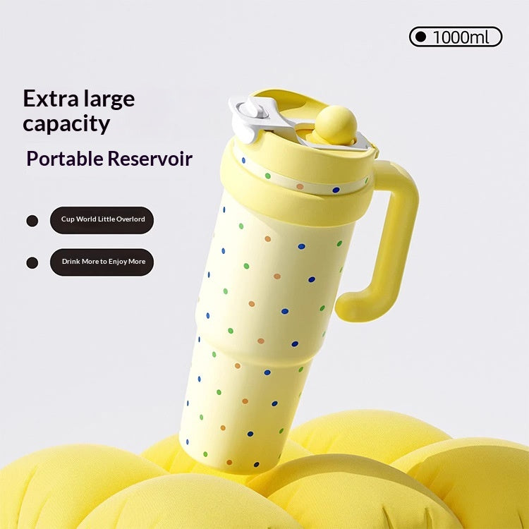 Large Capacity Thermal Insulation Cup with Straw - Stainless Steel Travel Mug