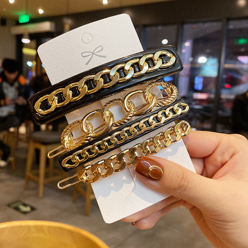 4-Piece Golden Chain Hair Clip Set