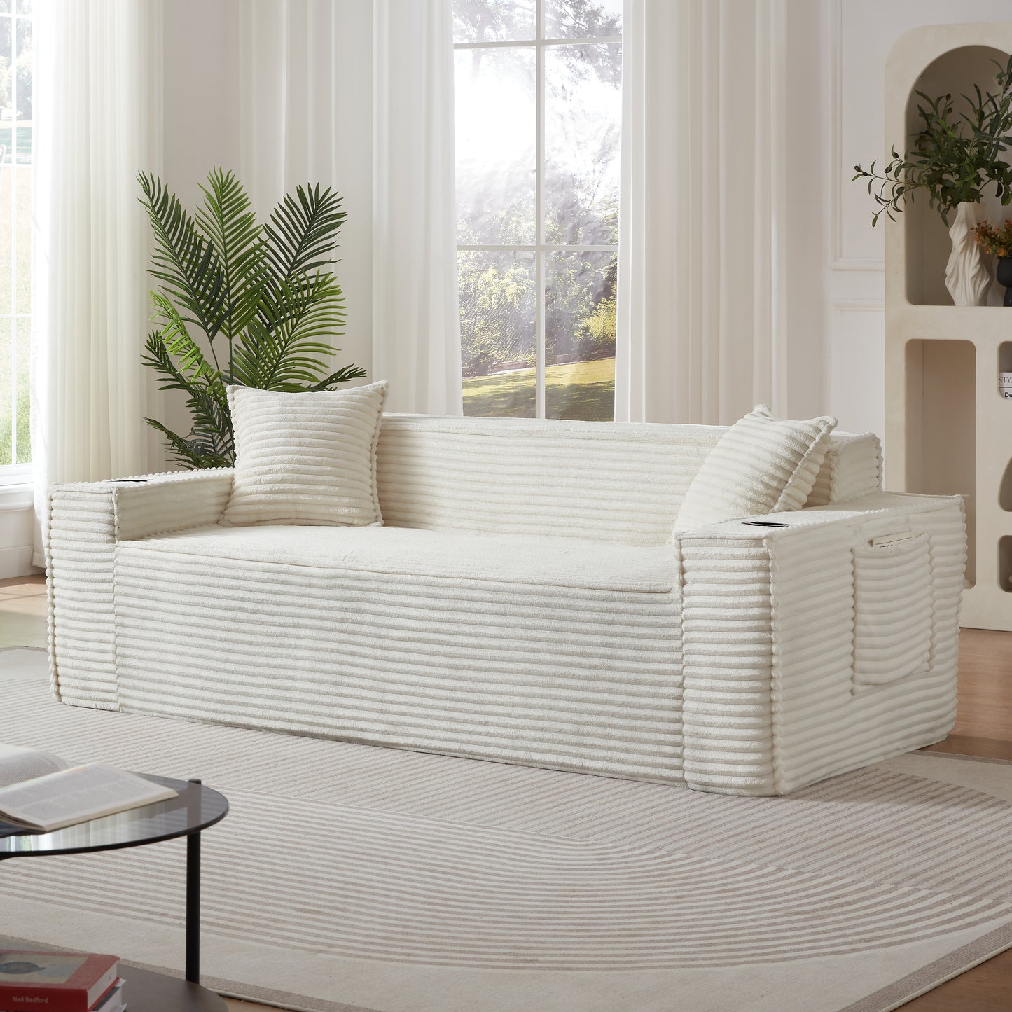 Modern White 3-Seater Sofa - No Assembly, Compact Design