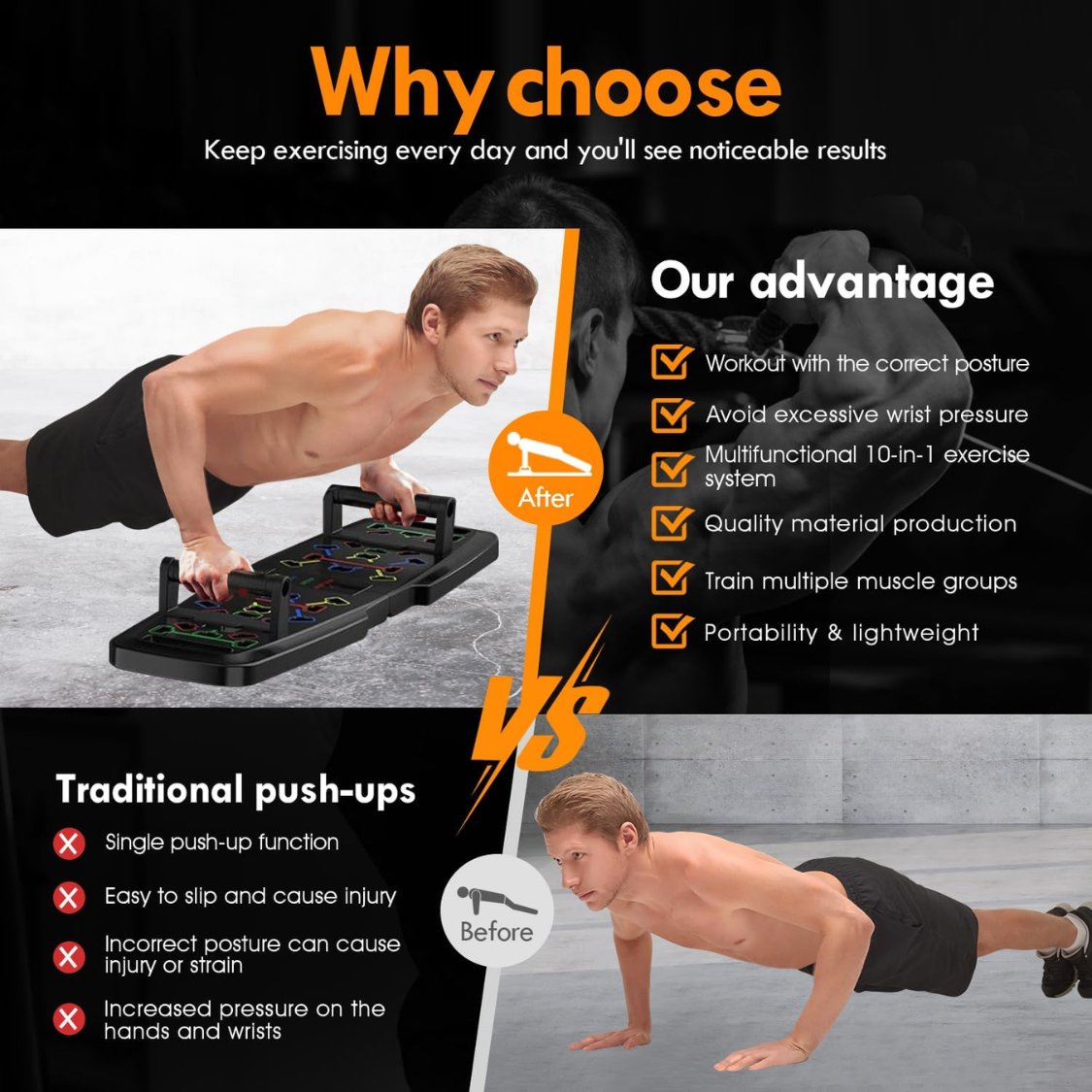 Portable Push Up Board with 20 Fitness Accessories Set
