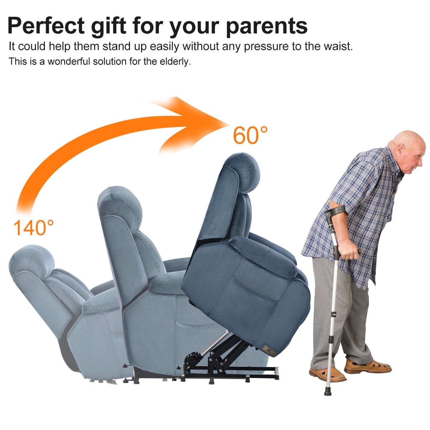 Power Lift Recliner Chair for Elderly with Remote Control - Navy Blue