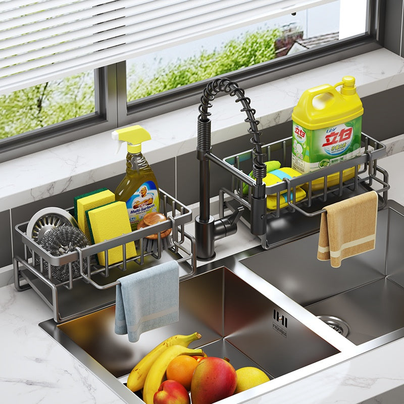 Multifunctional Kitchen Sink Drainage Basket Shelf - Black, Gray & White