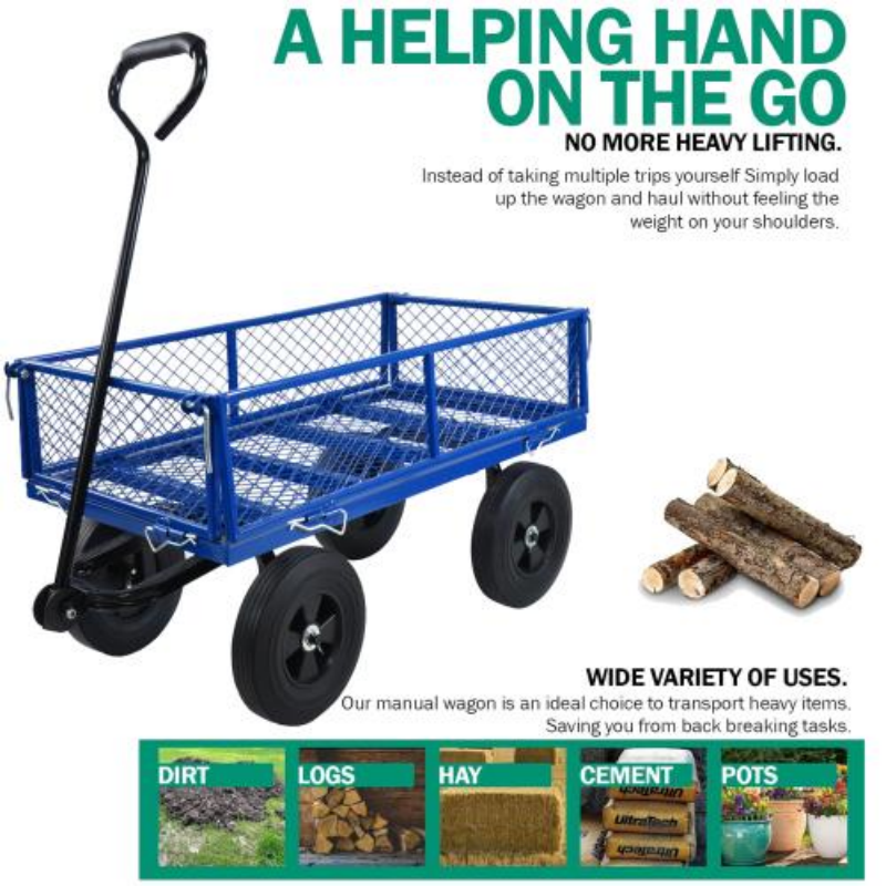 Garden Trolley Cart with Solid Wheels Multi-Functional Tool Cart for Yard and Farm Use