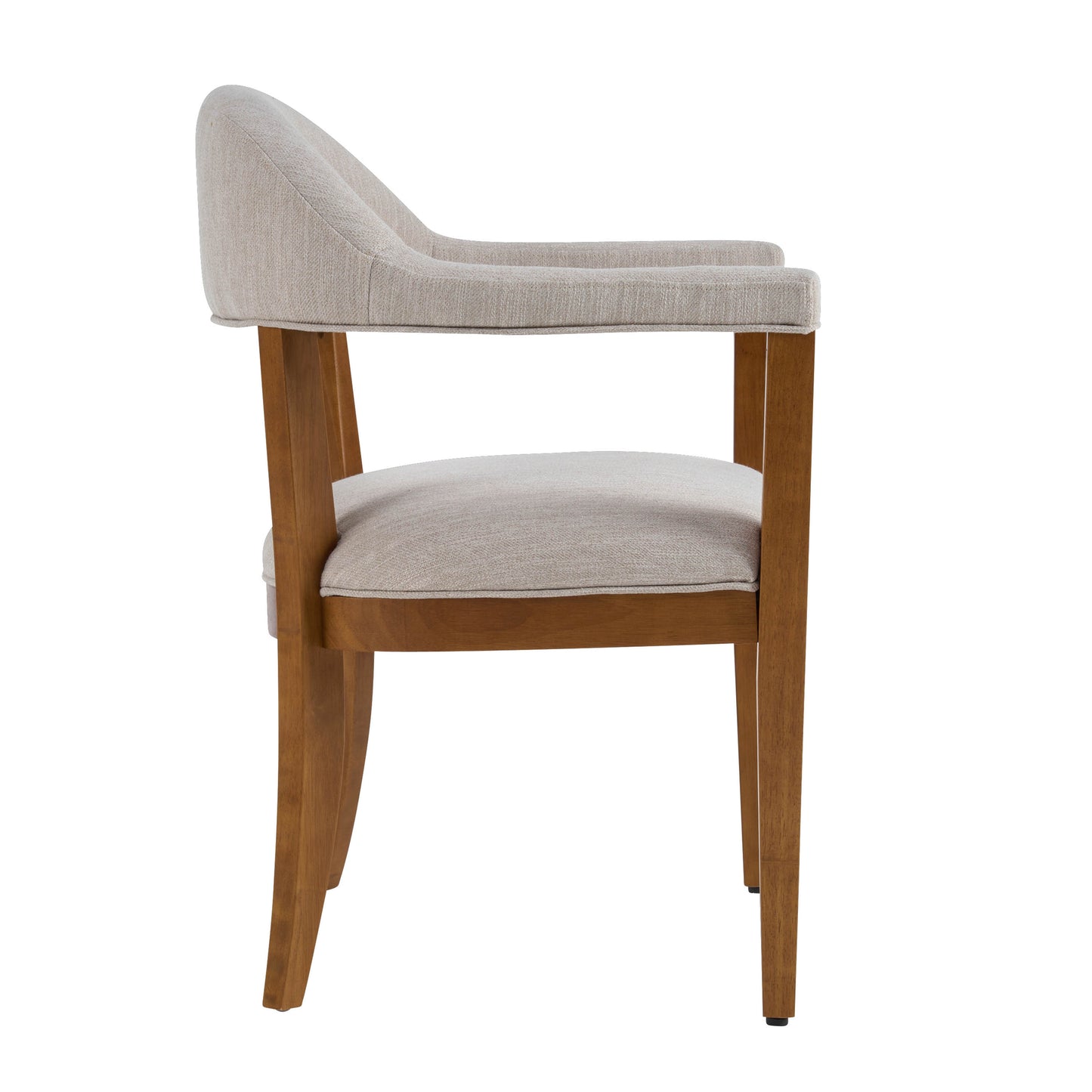Upholstered Dining Chairs with Armrests - Set of 2, Walnut & Beige