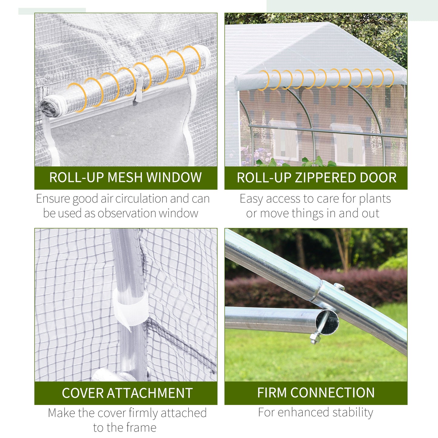 Walk-In Greenhouse with 6 Roll-Up Windows and Zippered Door - White
