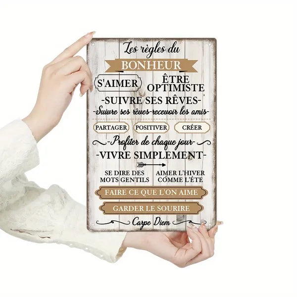 Vintage French Inspirational Quotes Metal Wall Art - 12x8 inches